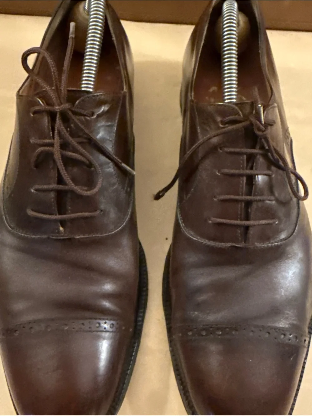 Salvatore Ferragamo Studio Cap Toe Oxford Shoes Men's 8.5 D Brown Leather Italy
